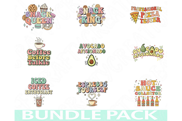 Coffee & Food Obsessions Png Bundle, Funny Foodie Quotes
