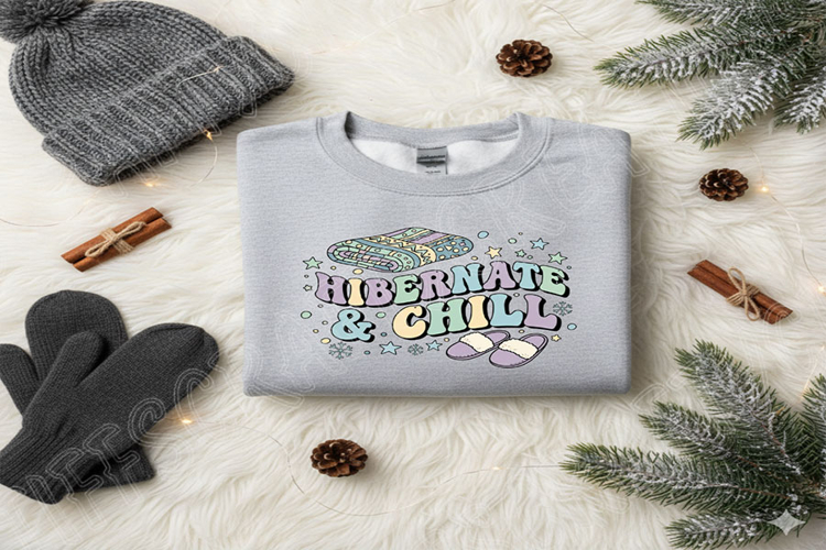 Hibernate and Chill PNG, Winter Quote PNG, Cozy Sublimation