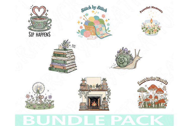 Cottagecore Cozy Life Png Bundle Sip Happens Whimsical Quote