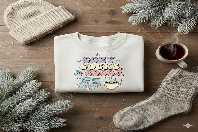 Cozy Socks and Cocoa PNG, Winter Quote PNG, Hot Chocolate