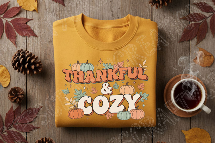Thankful and Cozy PNG, Fall Quote PNG, Autumn Sublimation