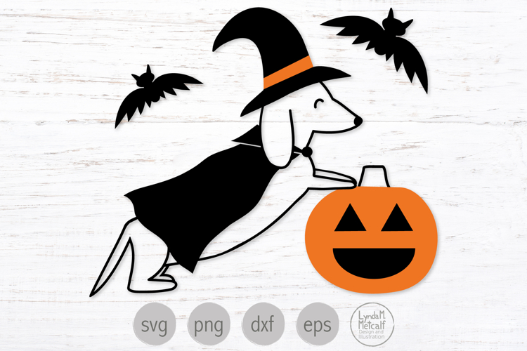 Halloween Dachshund SVG, Dog Witch and Pumpkin Png example image 1