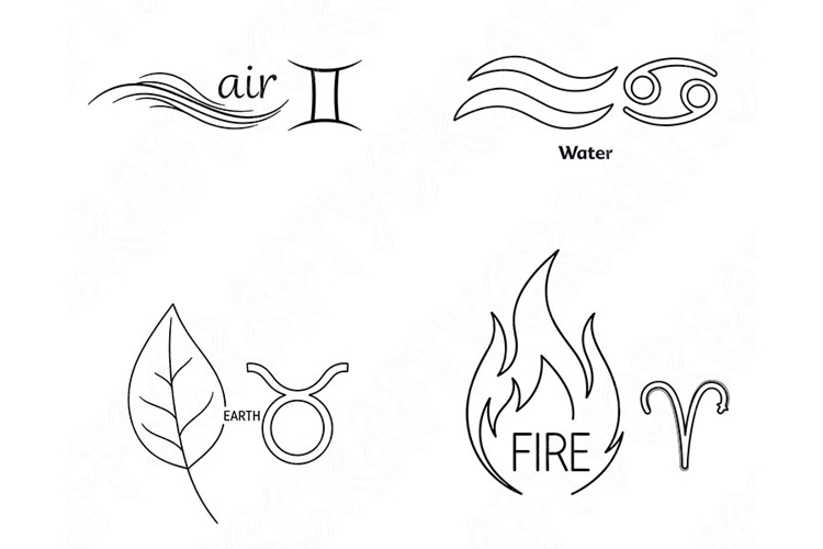 Zodiac Element Line Art Png Bundle, Astrology Element Symbol