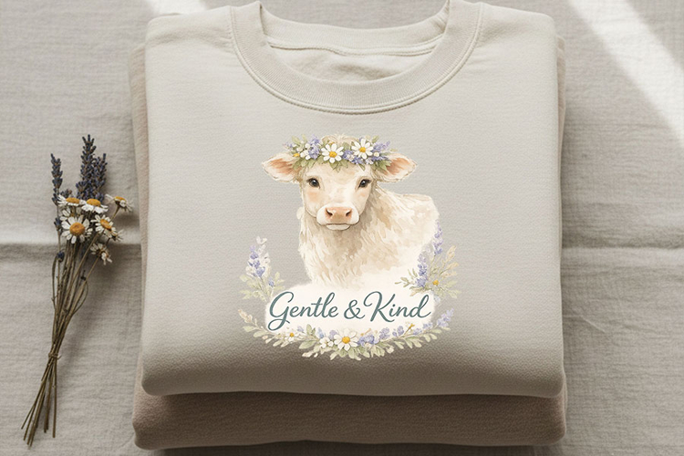 Gentle and Kind Png, Watercolor Cottagecore Cow Illustration