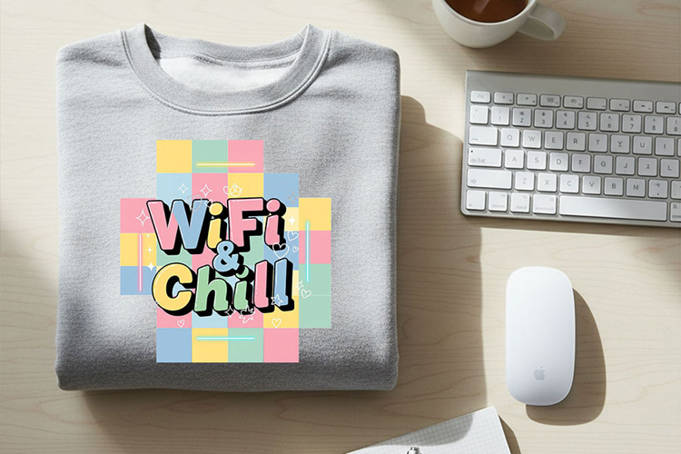 WiFi & Chill Png, Cute Retro Pastel Aesthetic Quote Design