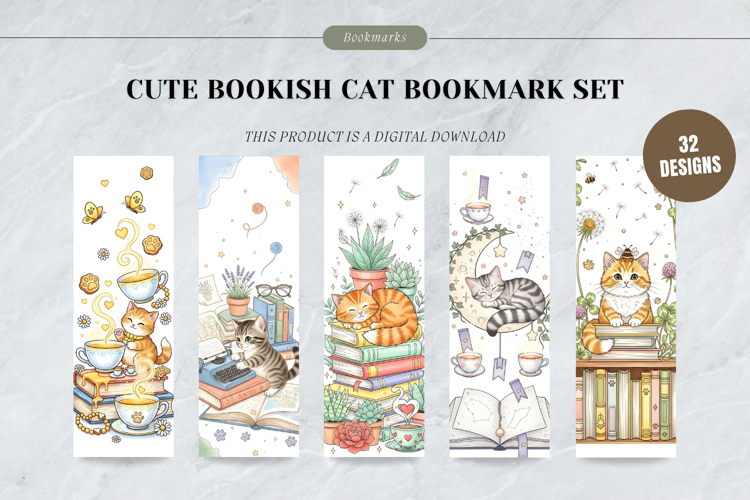 Bookish Cat Bookmark Set,Cute Cat Page Marker for Book Lover