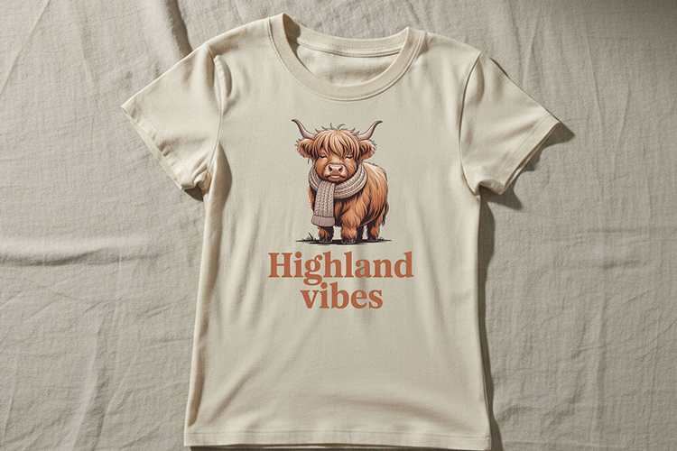 Highland Vibes Png, Cozy Western Highland Cow Png Design