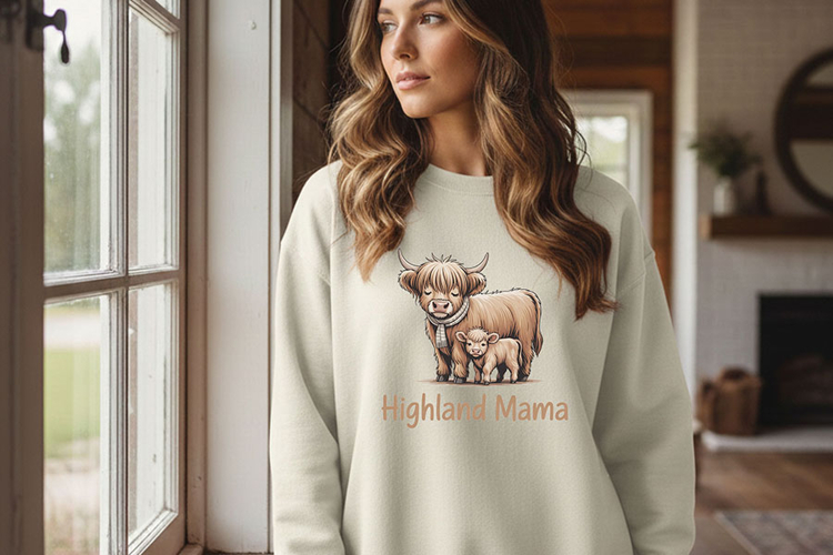 Highland Mama Png, Highland Cow Mom Png, Cute Cow and Calf