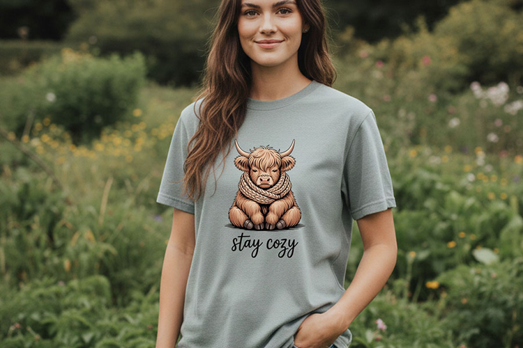 Stay Cozy Highland Cow Png, Cute Highland Cow Sublimation