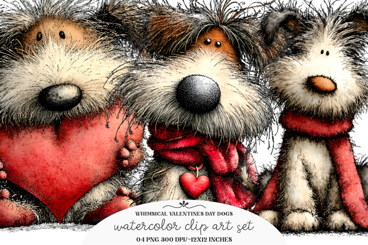 Whimsical Dogs Valentines Day Clipart