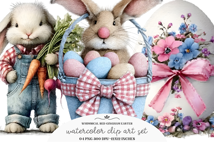 Whimsical Red Gingham Easter Clipart
