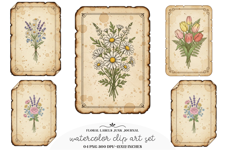 Floral Tags Labels Junk Journal Kit