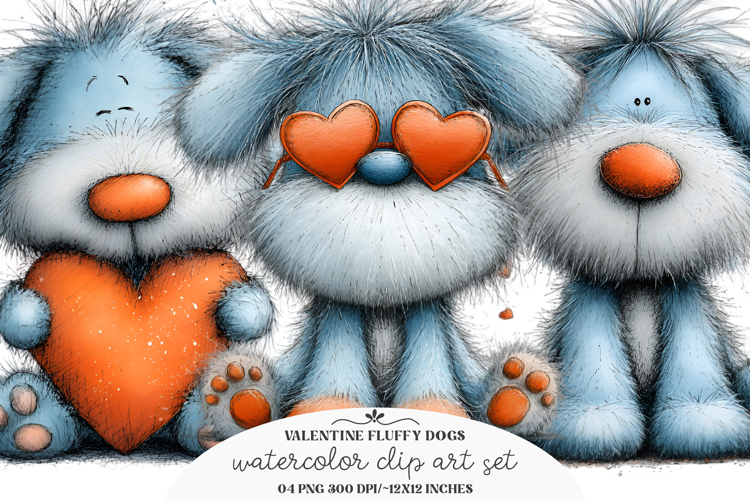Whimsical Valentine Cute Fluffy Dogs Clipart