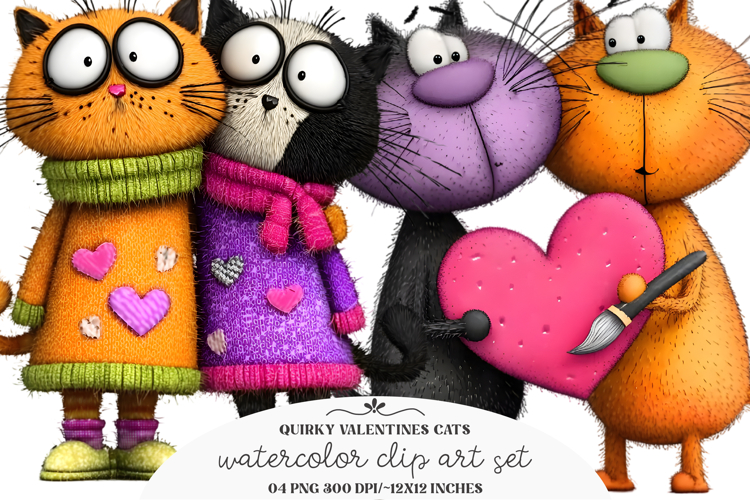 Quirky Valentines Cats Clipart