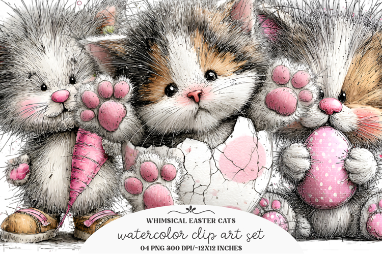 Whimsical Easter Cats Clipart
