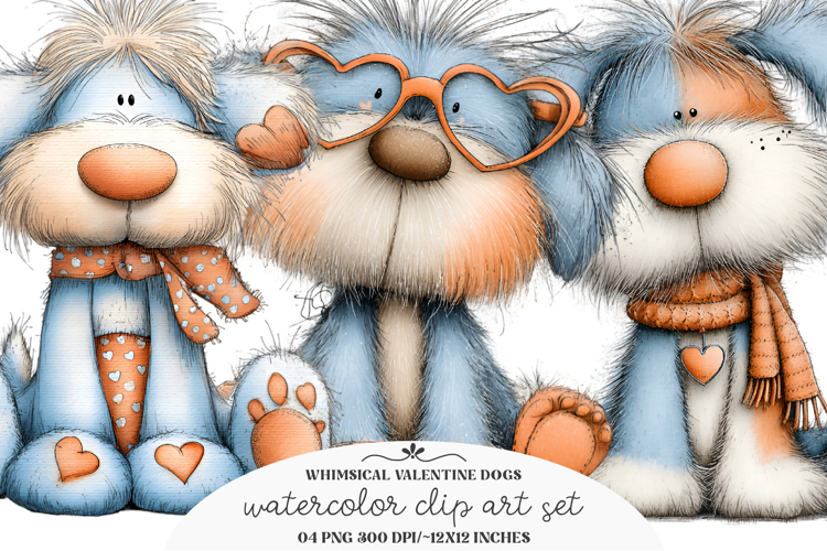 Whimsical Valentine Dogs Clipart