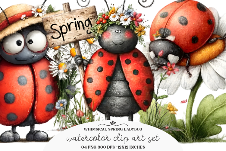 Whimsical Spring Ladybug Clipart