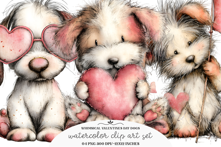 Whimsical Dogs Valentines Day Clipart