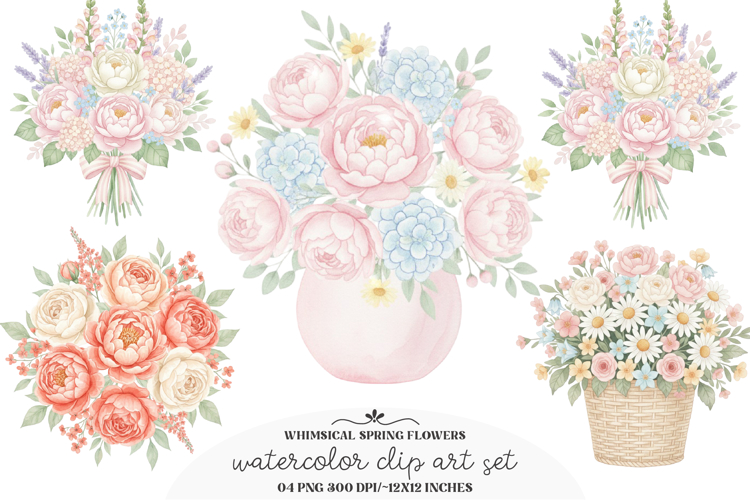 Whimsical Spring Flowers Clipart