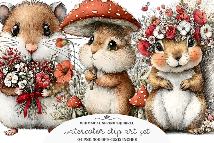 Whimsical Spring Squirrel Clipart