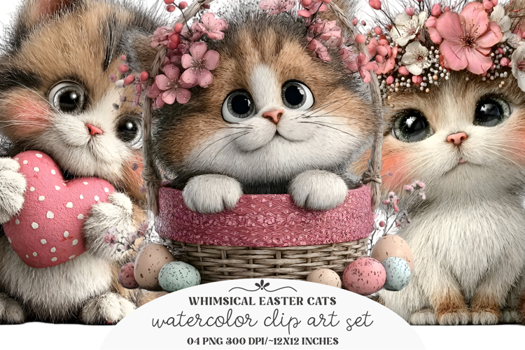 Whimsical Easter Cats Clipart Png