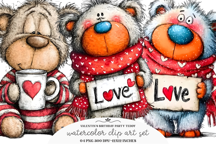 Valentins Day Birthday Party Teddy Bear Clipart