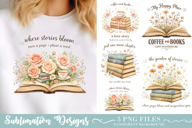 Books Floral Png Sublimation, Books Floral Png