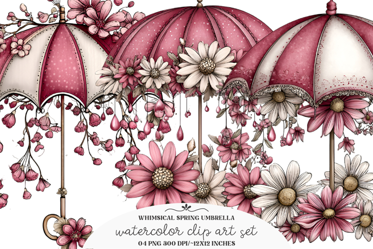Whimsical Spring Umbrella Clipart