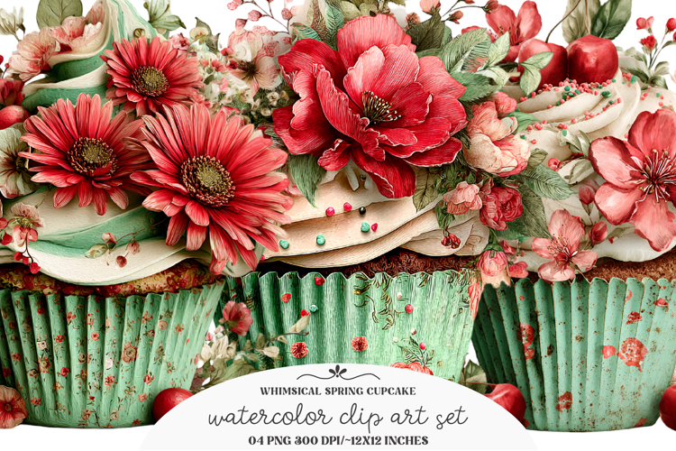 Whimsical Spring Cupcake Clipart