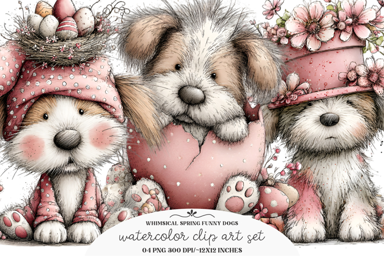 Whimsical Spring Funny Dog Clipart