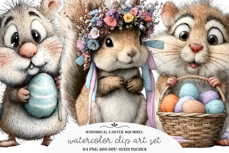 Whimsical Easter Squirrel Clipart