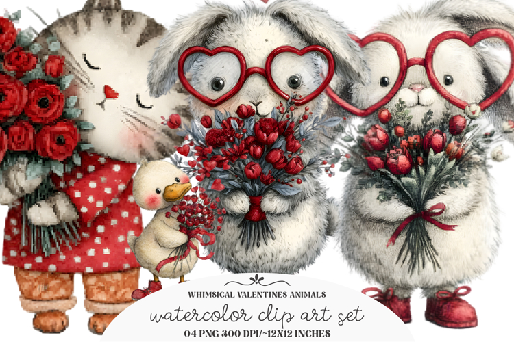 Whimsical Valentines Day Animals Clipar