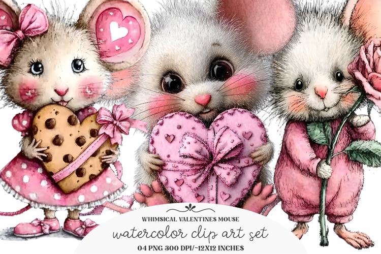 Whimsical Valentines Mouse Clipart