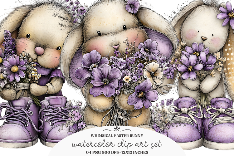 Whimsical Easter Bunny Clipart/ spring clipart