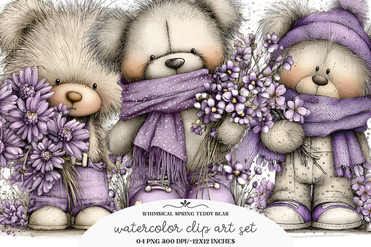 Whimsical Spring Teddy Bear Clipart/ spring png