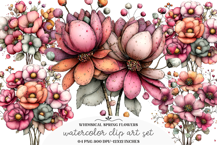 Whimsical Spring Flowers Clipart