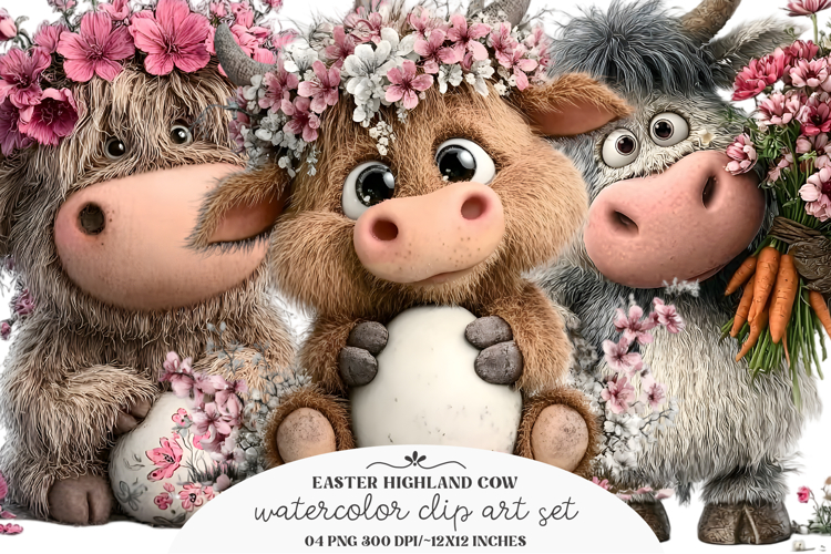 Easter Highland Cow Clipart