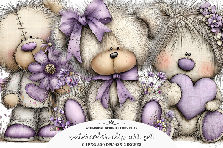 Whimsical Spring Teddy Bear Clipart