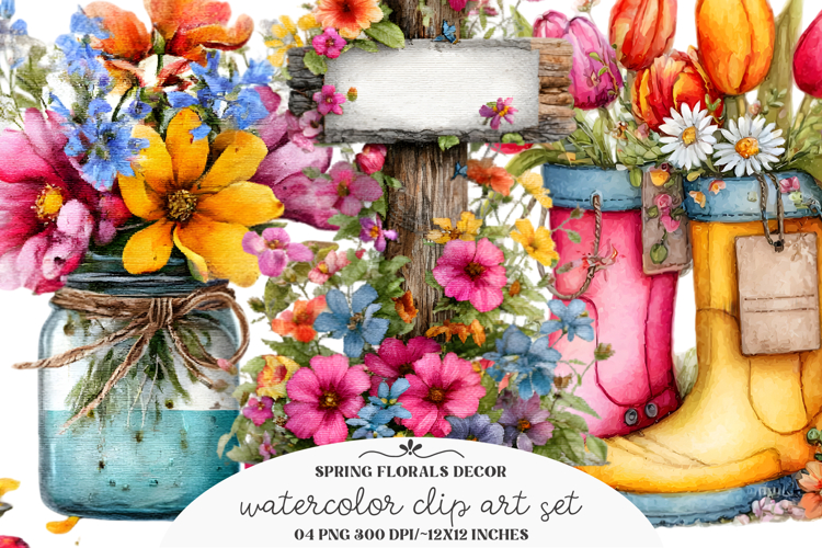 Whimsical Spring Florals Decor Clipart