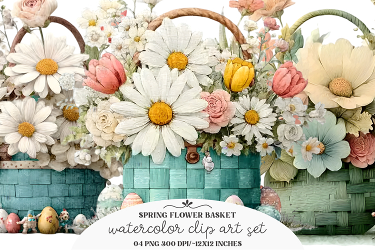 Spring Flower Basket Clipart