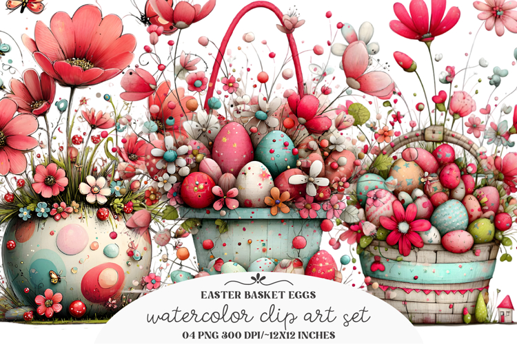 Whimsical Easter Basket Eggs Clipart