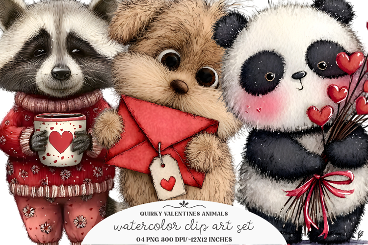 Quirky Valentines Animals Clipart
