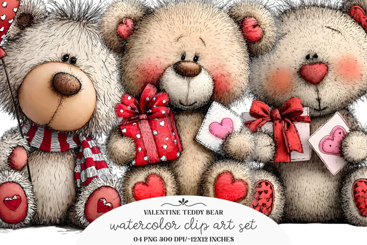 Whimsical Valentine Teddy Bear Clipart