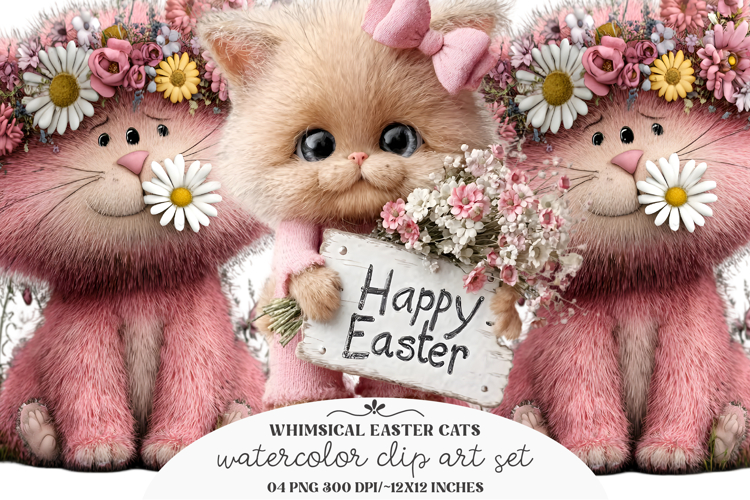 Whimsical Easter Cats Clipart Png