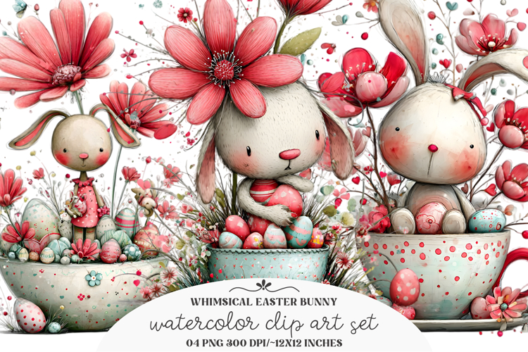 Whimsical Easter Bunny Flower Clipart
