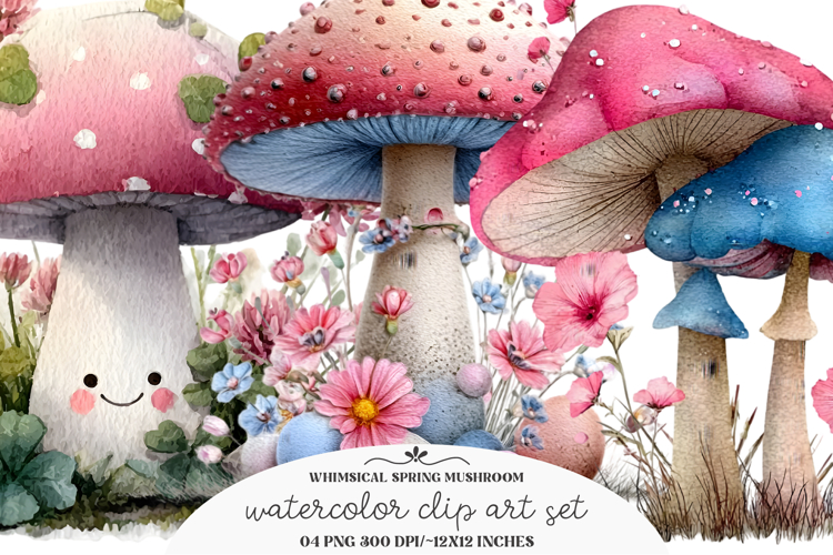 Whimsical Spring Mushroom Clipart
