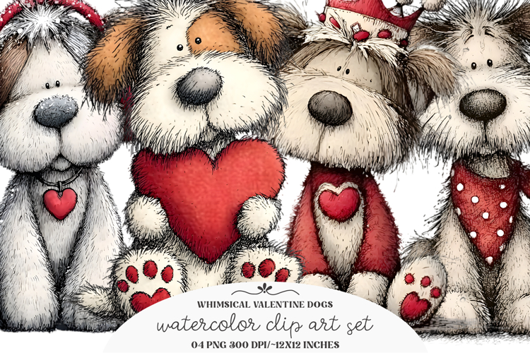 Whimsical Valentine Dogs Clipart
