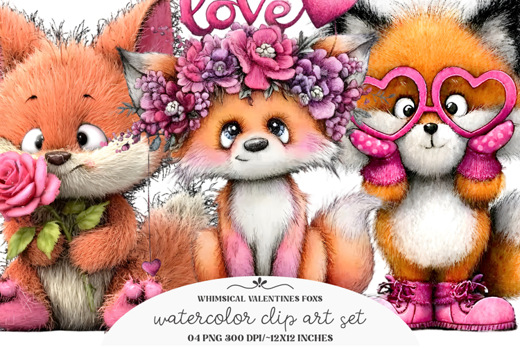 Whimsical Valentines Foxs Clipart