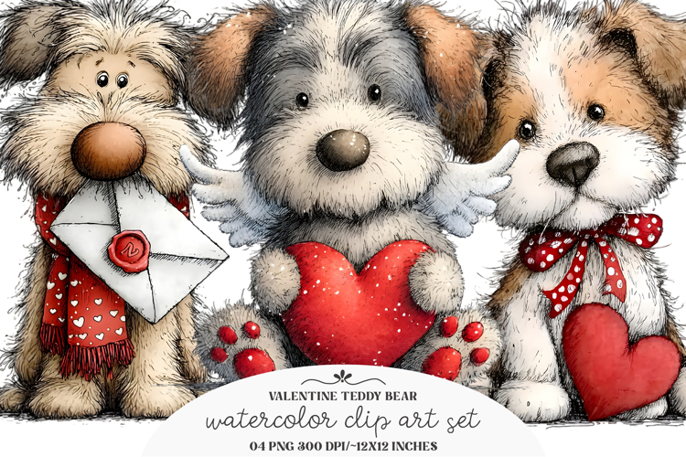 Whimsical Valentine Dogs Clipart