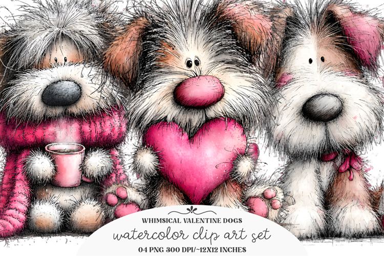 Whimsical Valentine Dogs Clipart
